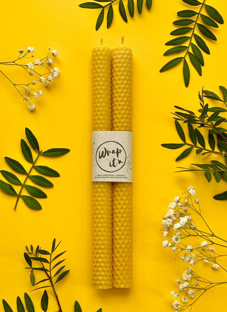 BEESWAX CANDLE SET 2 x 26cm x 2 cm